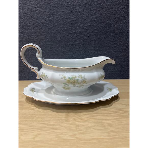 Bavaria Germany Johann Haviland Floral Garland Gravy Boat with Underplate, 10" - Picture 1 of 9